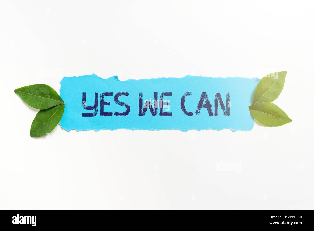 Textschild mit Yes We Can. Wort für Motivation, etwas zu tun haben die genug Kraft, um weiter zu machen Stockfoto