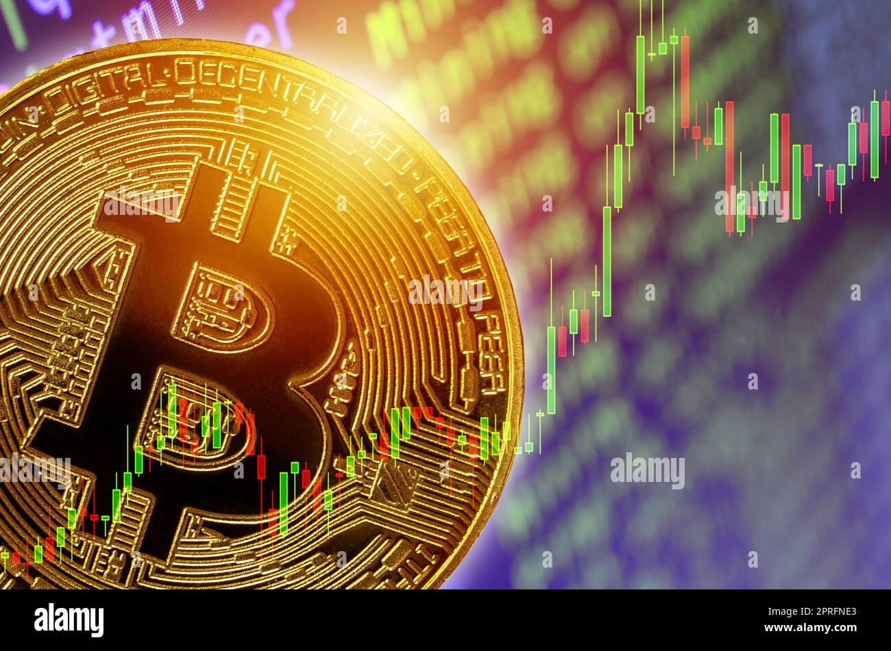 Dezentrale cryptocurrency Konzepte, bitcoin über den Bergbau und Handel. Transfer oder digitale Geldwechsel durch blockchain Technologien Stockfoto