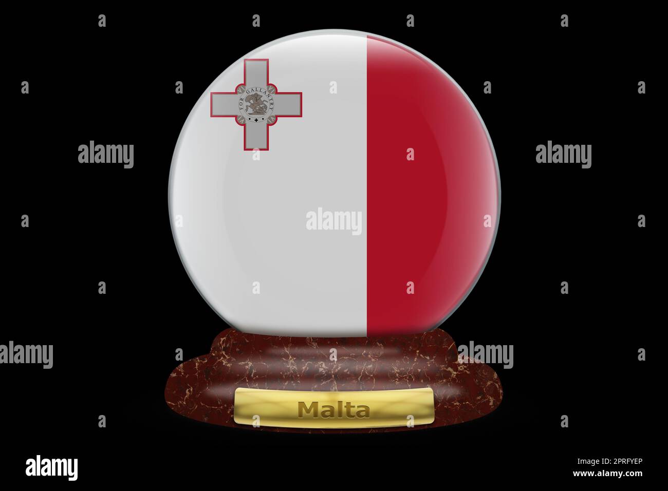 3D maltesische Flagge auf einem Globus Stockfoto