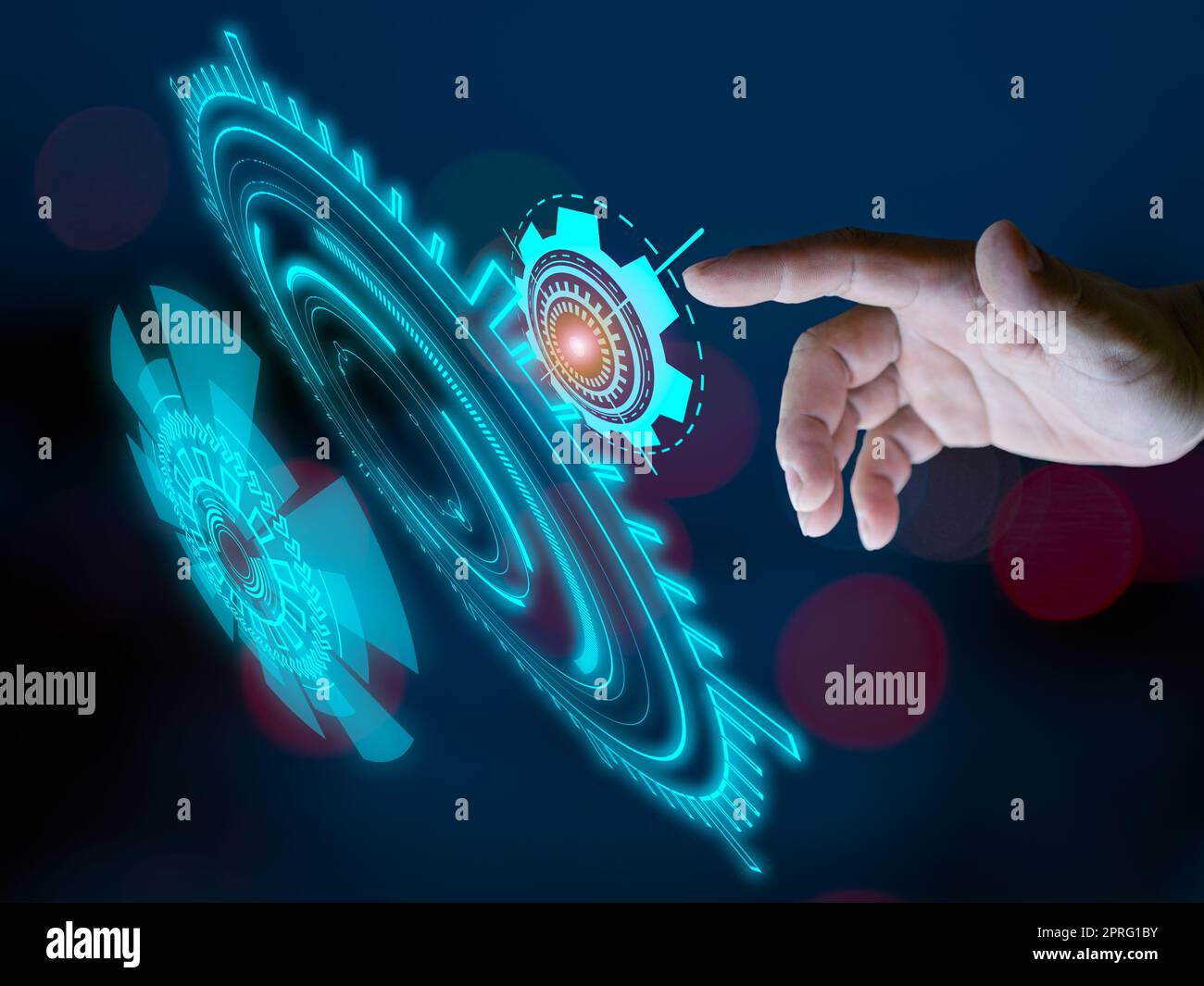 Finger und Berührung der zukünftigen Interface-Technologie die Zukunft des User Experience. Technologiekonzept. Stockfoto