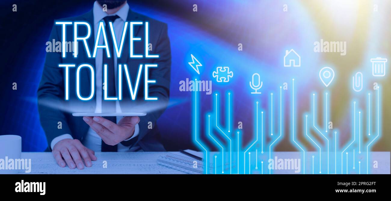 Handschrifttext „Reise zum Leben“. Unternehmensübersicht Erhalten Sie Wissen und spannende Abenteuer, indem Sie Geschäftsfrau mit einer Hand auf Reisen gehen und wichtige Ideen zeigen. Stockfoto