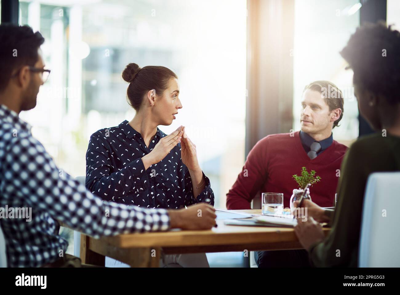 Eine Gruppe von Geschäftsleuten, die sich im Sitzungssaal treffen. Stockfoto