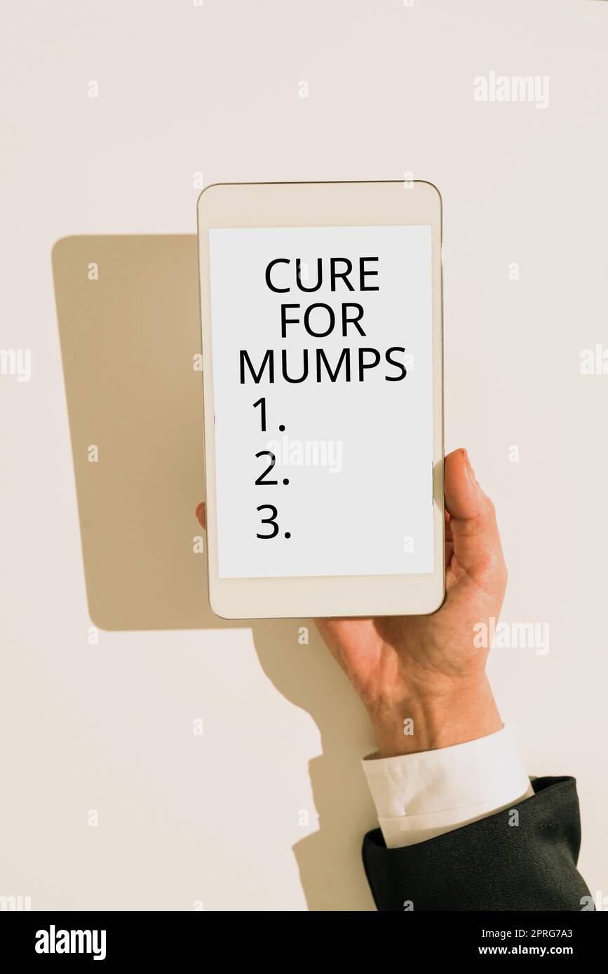 Textunterschrift mit der Präsentierung von „Cure for Mumps“. Geschäftsidee Medizinische Behandlung für ansteckende Infektionskrankheiten Rahmen dekoriert mit bunten Blumen und Laub harmonisch angeordnet. Stockfoto