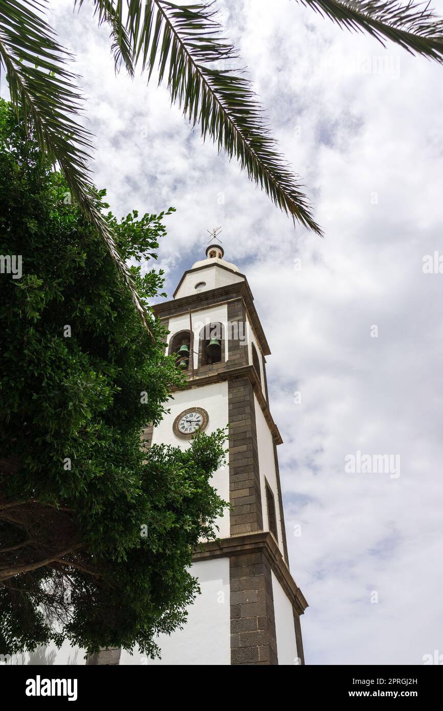 Glockenturm der ältesten Kirche von San Gines (1574). Arrecife. Lanzarote. Kanarische Inseln. Spanien. Stockfoto