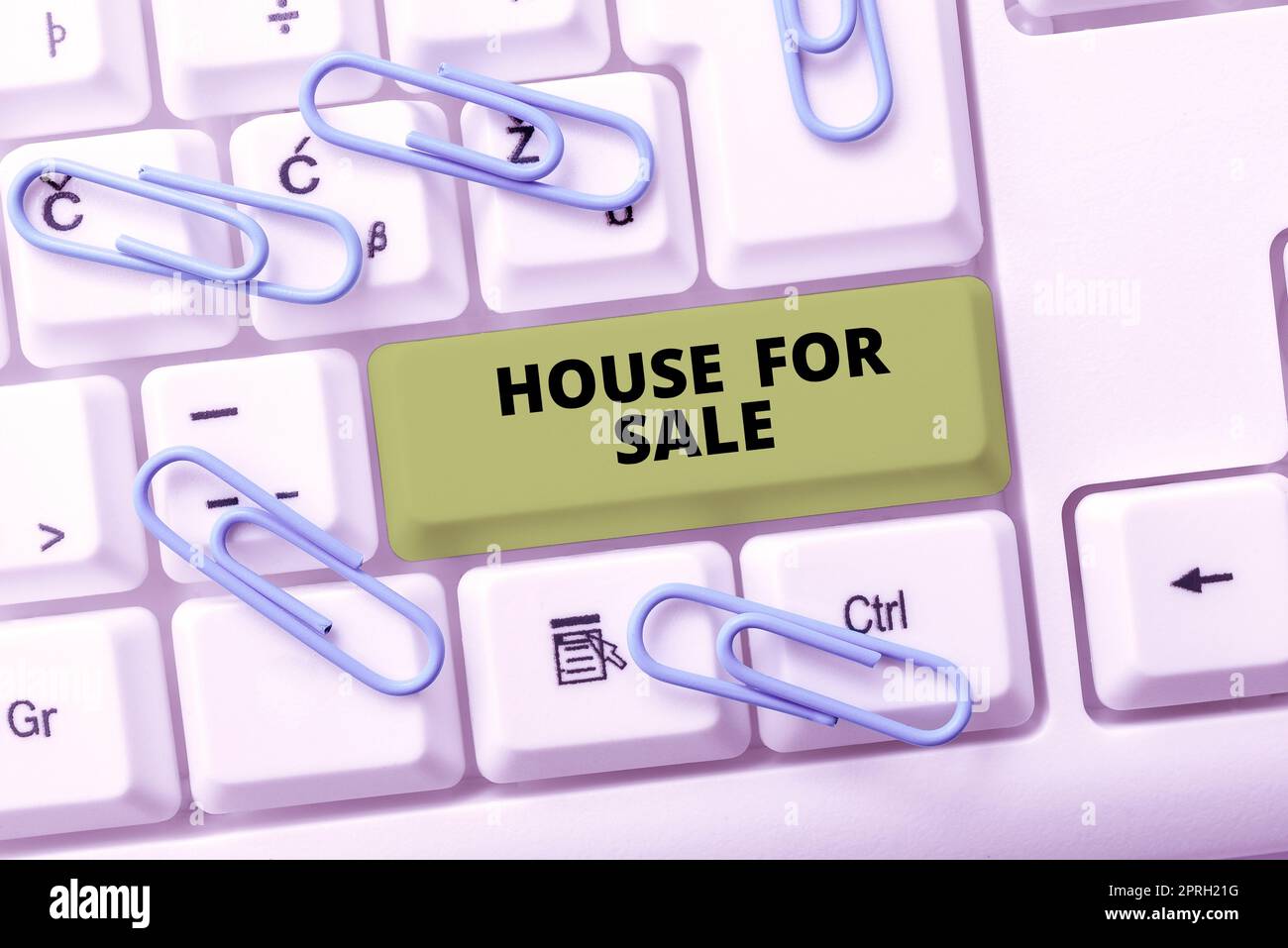 Handschriftliches Schild „House for Sale“. Geschäftsansatz Immobilieneigentum zur Kaufgelegenheit Geschäftsfrau mit Sprechblase mit wichtigen Nachrichten. Stockfoto