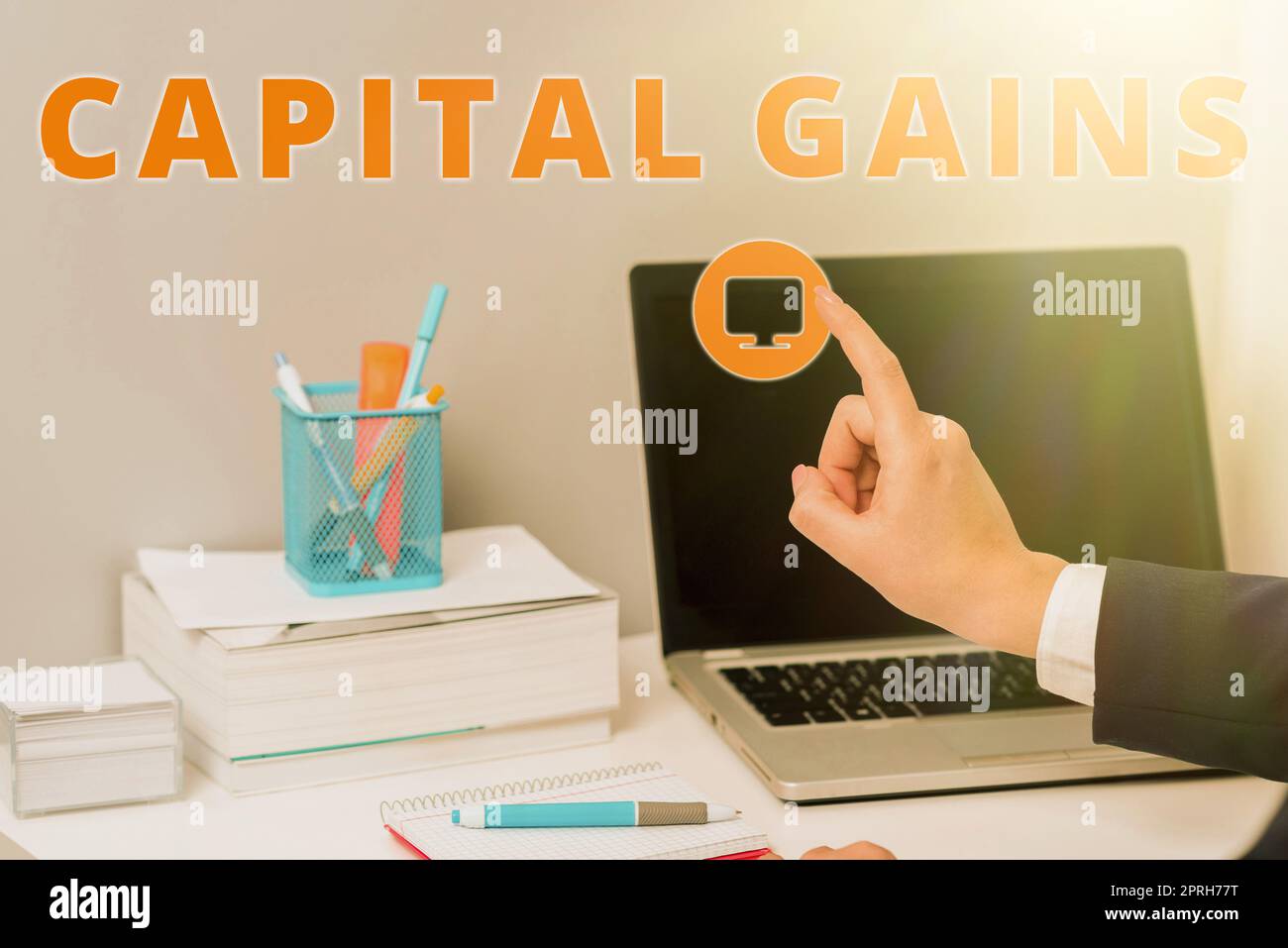 Text zeigt Inspiration Kapitalerträge, Konzept Bedeutung Anleihen Aktien Aktien Gewinn Einkommensteuer Investmentfonds Stockfoto