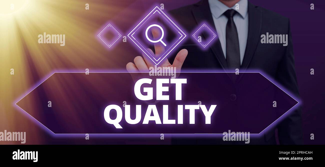 Handgeschriebener Text Qualität, Konzept-Bedeutung-Merkmale und Eigenschaften des Produkts, die die Anforderungen erfüllen Stockfoto