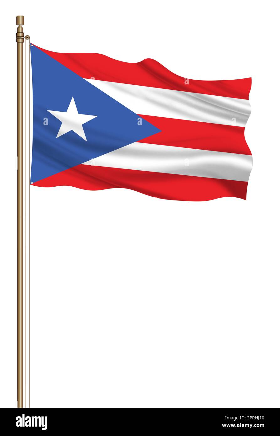 3D Flagge von Puerto Rico auf einer Säule Stockfoto