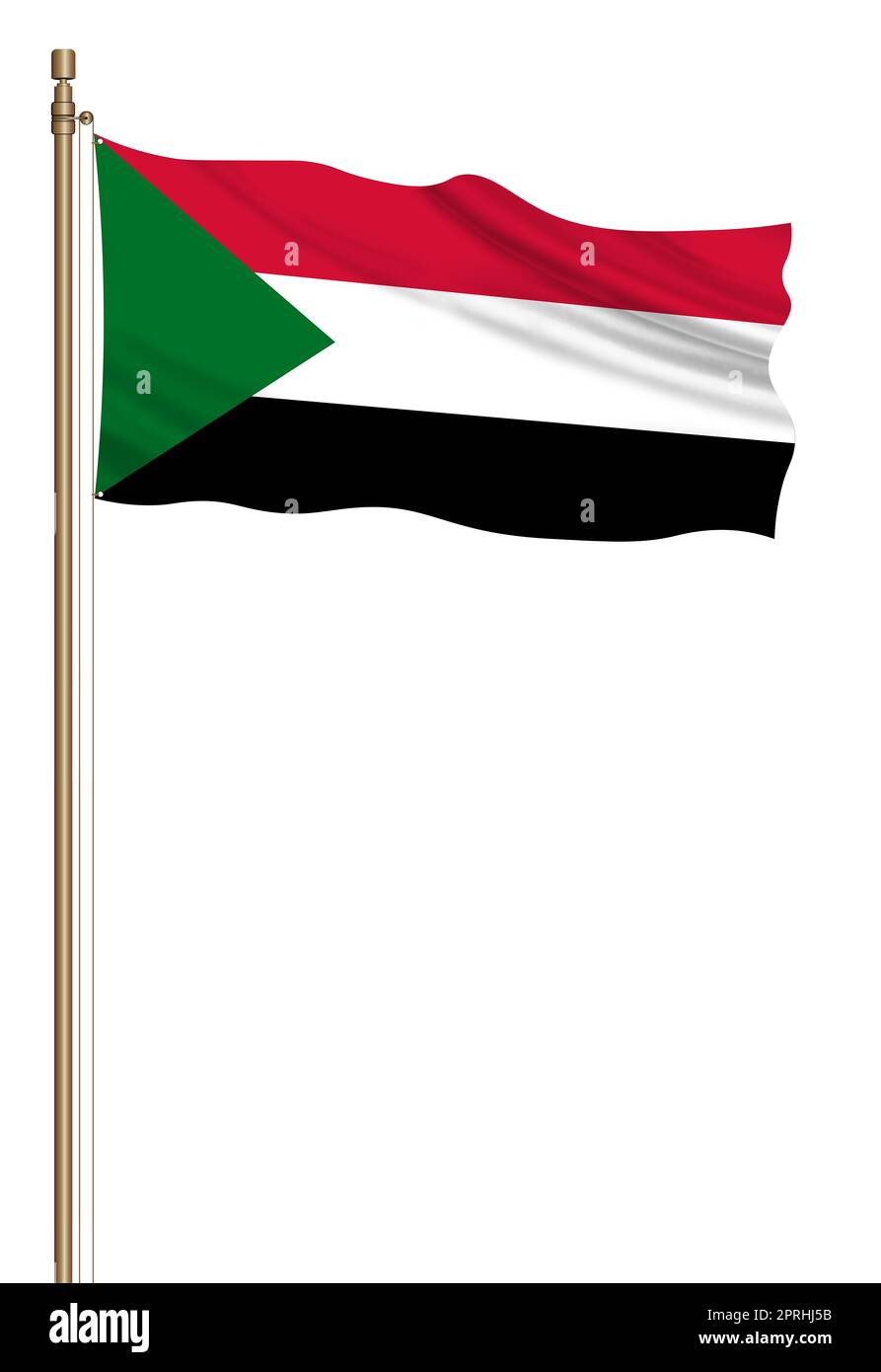 3D Flagge des Sudan auf einer Säule Stockfoto