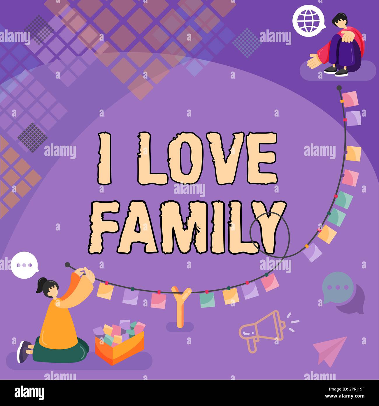 Schreiben mit Text I Love Family. Wort für gute Gefühle über Verwandte, die liebende Geliebte pflegen Stockfoto