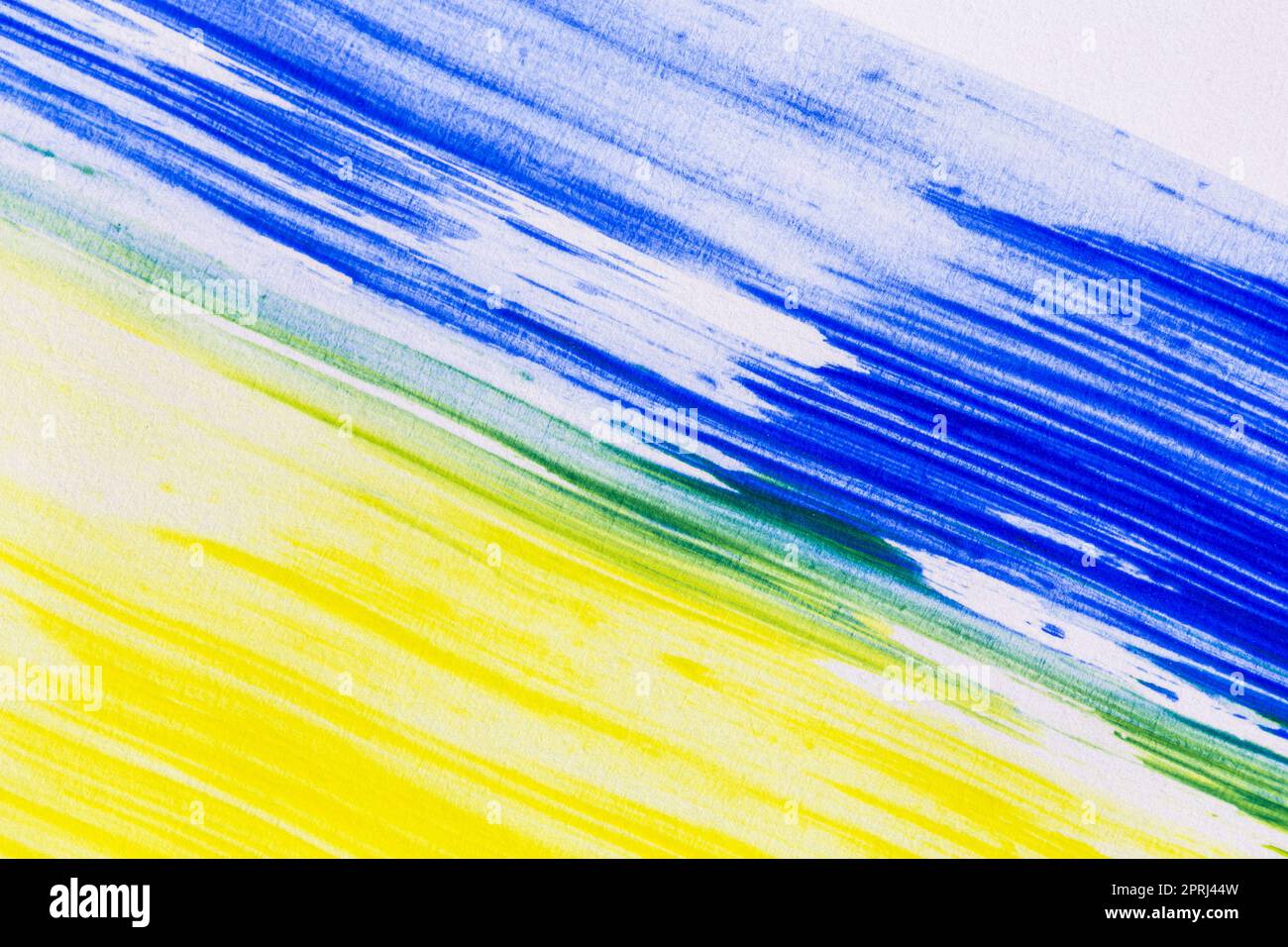 ukrainische Flagge Acryl Farbe Textur Zeichnungstate gelb blau Stockfoto