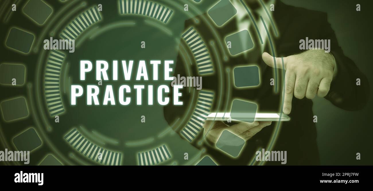 Text, der Inspiration für die Privatpraxisarbeit eines Arztes oder Anwalts zeigt. Begriff Arbeit eines Facharztes wie Untersuchung oder Rechtsanwalt Stockfoto