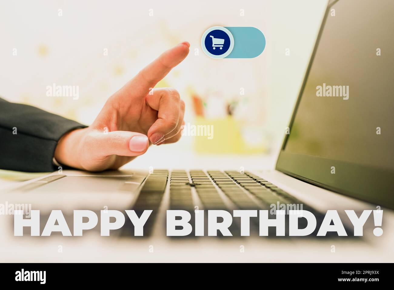 Text mit Inspiration Herzlichen Glückwunsch zum Geburtstag der Geburtstag einer Person wird mit Geschenken gefeiert. Geschäftsidee der Geburtstag einer Person wird mit Geschenken gefeiert Stockfoto