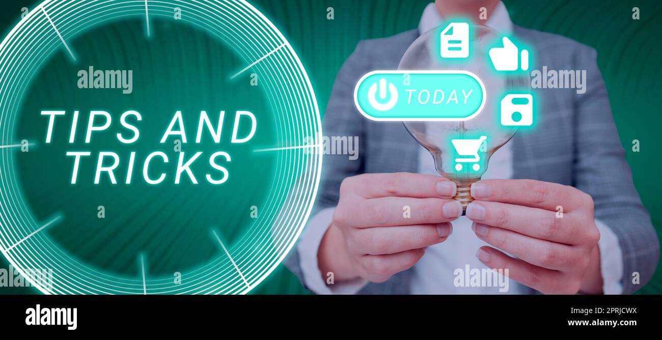 Konzeptionelle Anzeige Tipps und Tricks hilfreiche Tipps, die bestimmte Aktionen einfacher machen. Unternehmen präsentieren hilfreiche Ratschläge, die bestimmte Aktionen einfacher machen Stockfoto