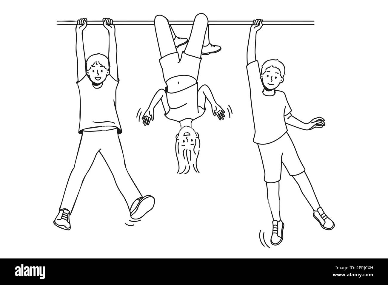 Lächelnde Kinder haben Spaß beim gemeinsamen Spielen im Freien Stock Vektor