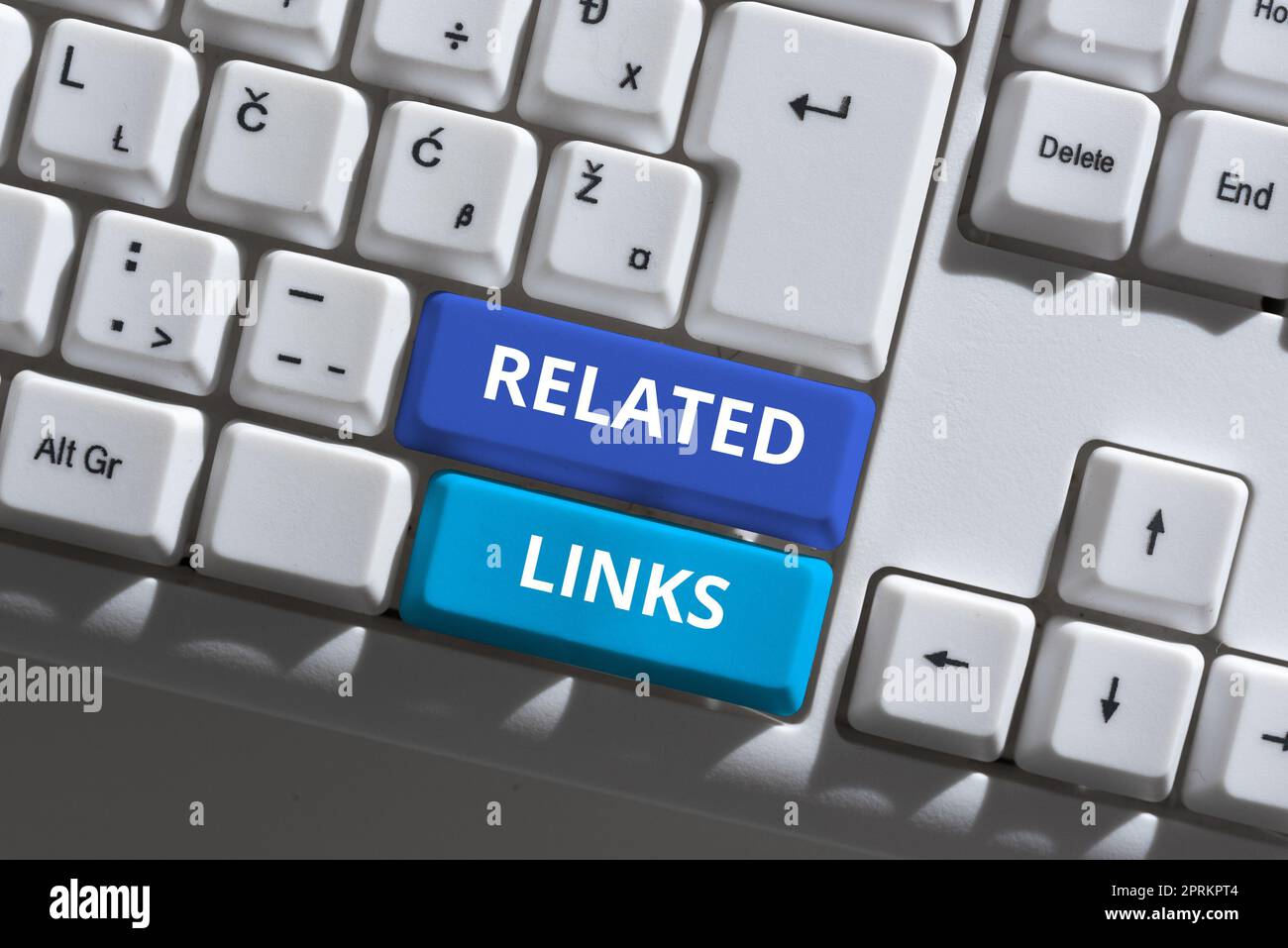 Text zeigt Inspiration Verwandte Links, Geschäftskonzept Webseite innerhalb einer Webseite Querverweise Hotlinks Hyperlinks Stockfoto