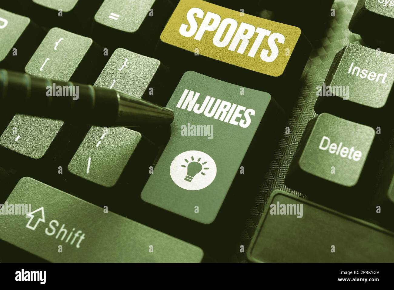 Schild mit Sportverletzungen, Business Concept-Programm, das Mitarbeitern hilft, spezifisches Wissen zu lernen Stockfoto