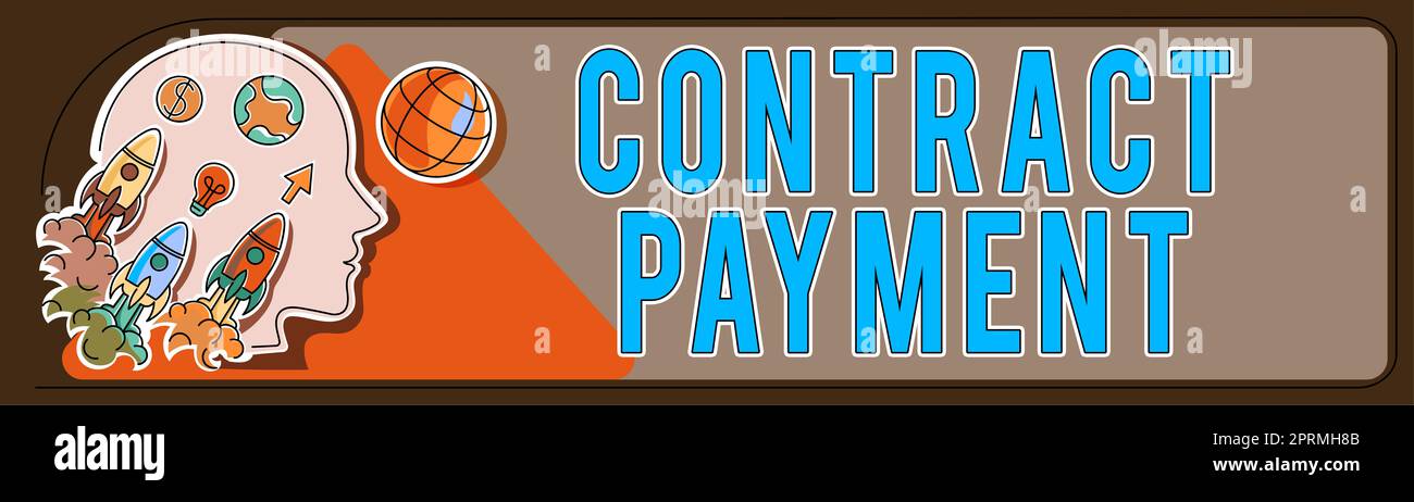 Textschild mit Contract Payment, Business Idea der Prozentsatz der Besucher, die die gewünschte Aktion Unternehmen Head Silhouette platzt als RO mit Ideen aus Stockfoto