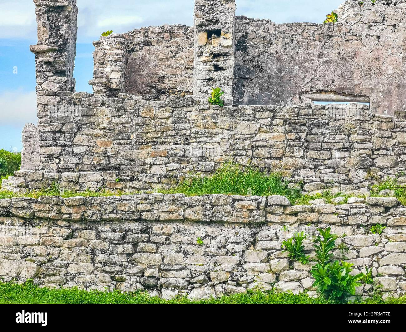 Alte Ruinen von Tulum Tempel der Maya-Stätte Pyramiden Artefakte Seestücke Mexiko. Stockfoto