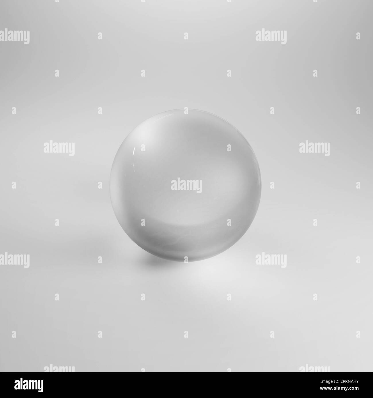 Kristall, transparente Kugel, Kugel auf weißem Hintergrund, 3D-Rendering Stockfoto