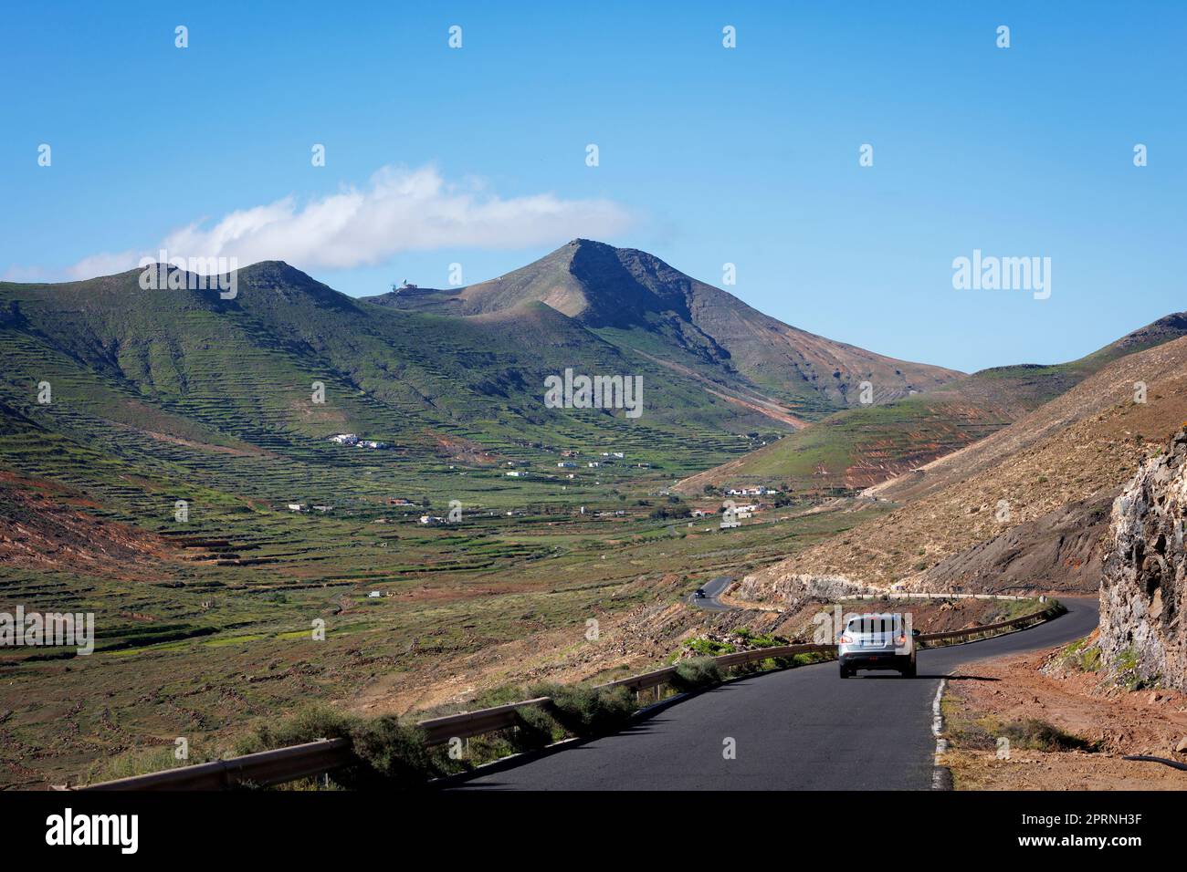 Die Straße führt durch das grüne Tal von Vallebron La Oliva Fuerteventura Stockfoto