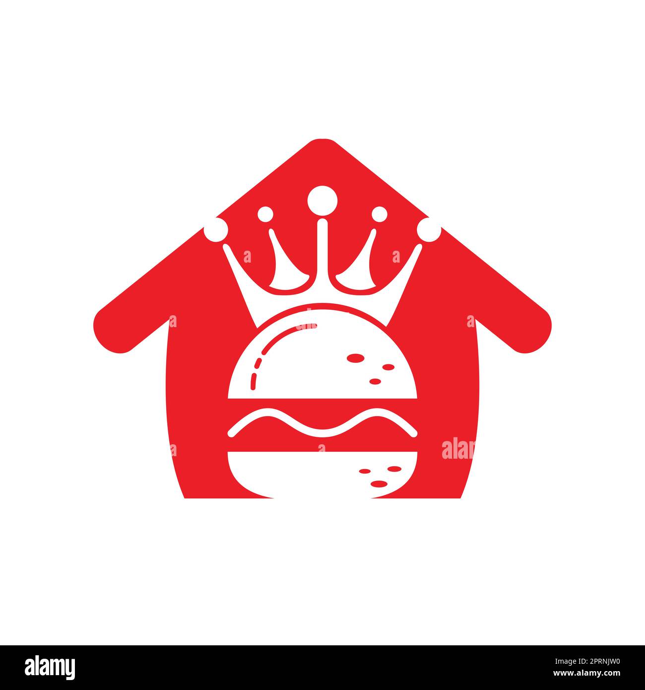 Burger King Vektor-Logo-Design. Burger mit Krone und Schnurrbart mit Logo in Heimform. Stock Vektor