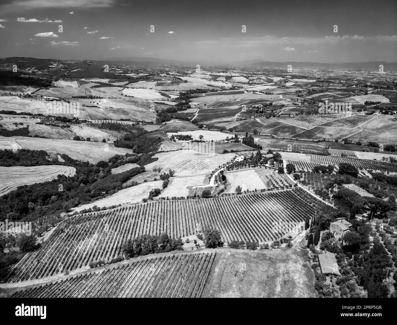 Val d'Orcia und Montepulciano von oben. Träume In Der Toskana. Stockfoto