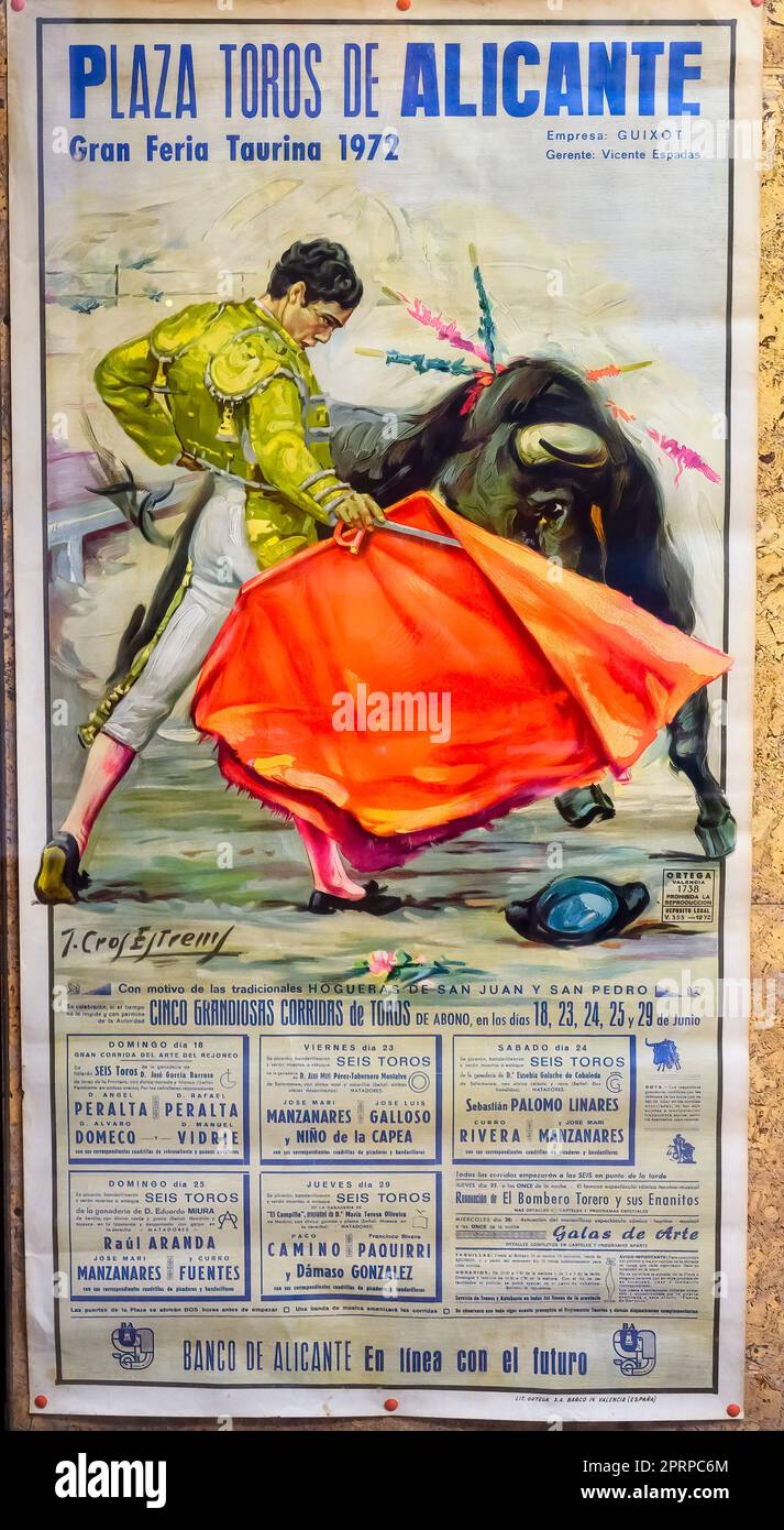 Werbeplakat, Stierkampfmuseum, Alicante, Spanien Stockfoto