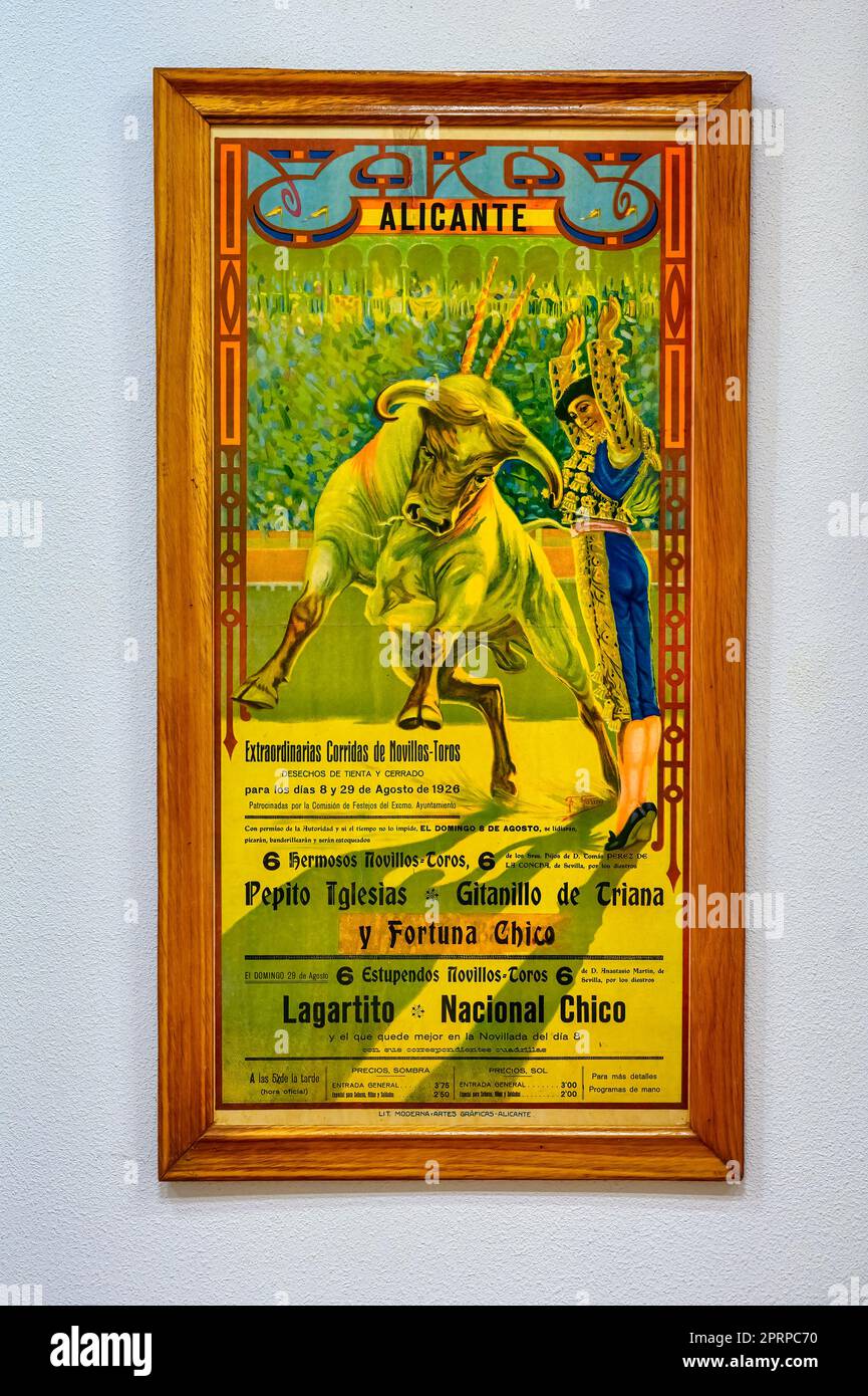 Werbeplakat, Stierkampfmuseum, Alicante, Spanien Stockfoto