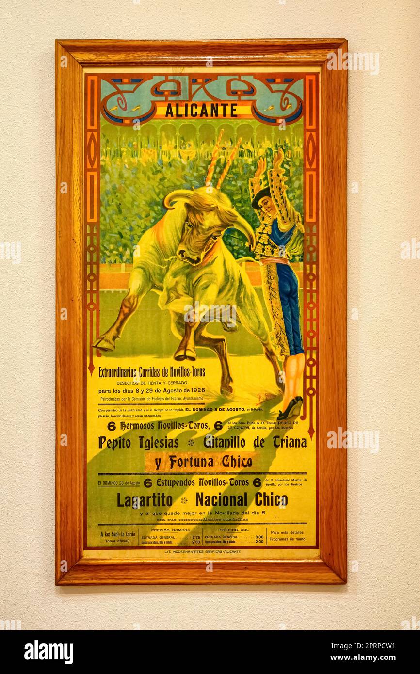 Werbeplakat, Stierkampfmuseum, Alicante, Spanien Stockfoto
