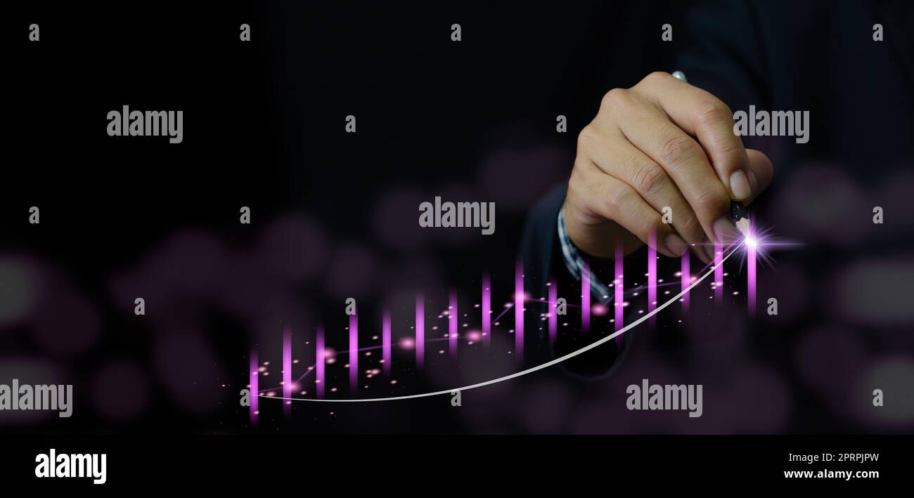 Wirtschaftswachstum von Geschäftsleuten: Grafik zur Finanzdatenstrategie. Aktienmarktinvestitionen digitales Marketing. Stockfoto