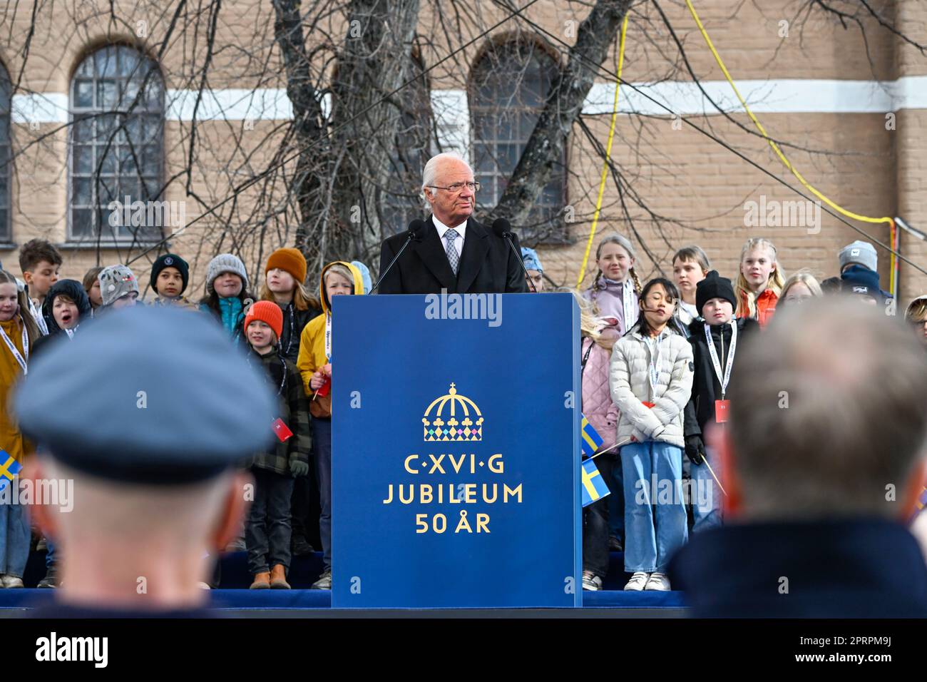 Der schwedische König Carl XVI Gustaf hält während des königlichen
