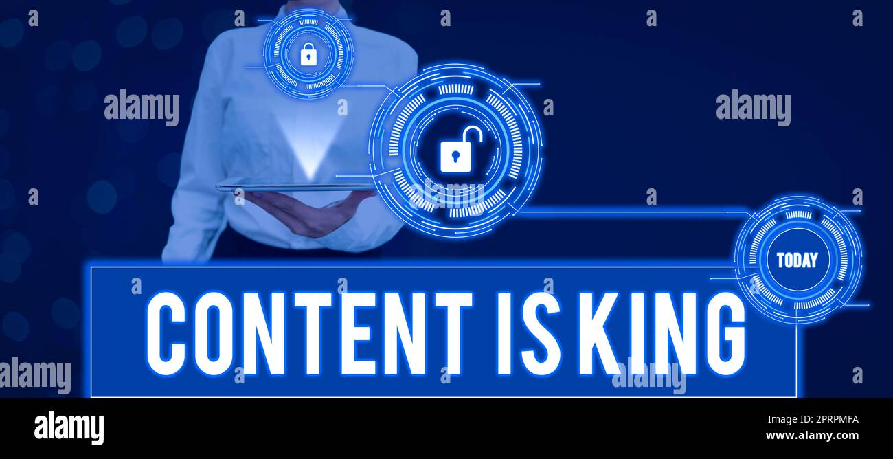 Schreiben Anzeigen von Text Inhalt ist KingContent ist das Herzstück heutiger Marketingstrategien. Business Showcase Inhalte sind das Herzstück moderner Marketingstrategien Stockfoto