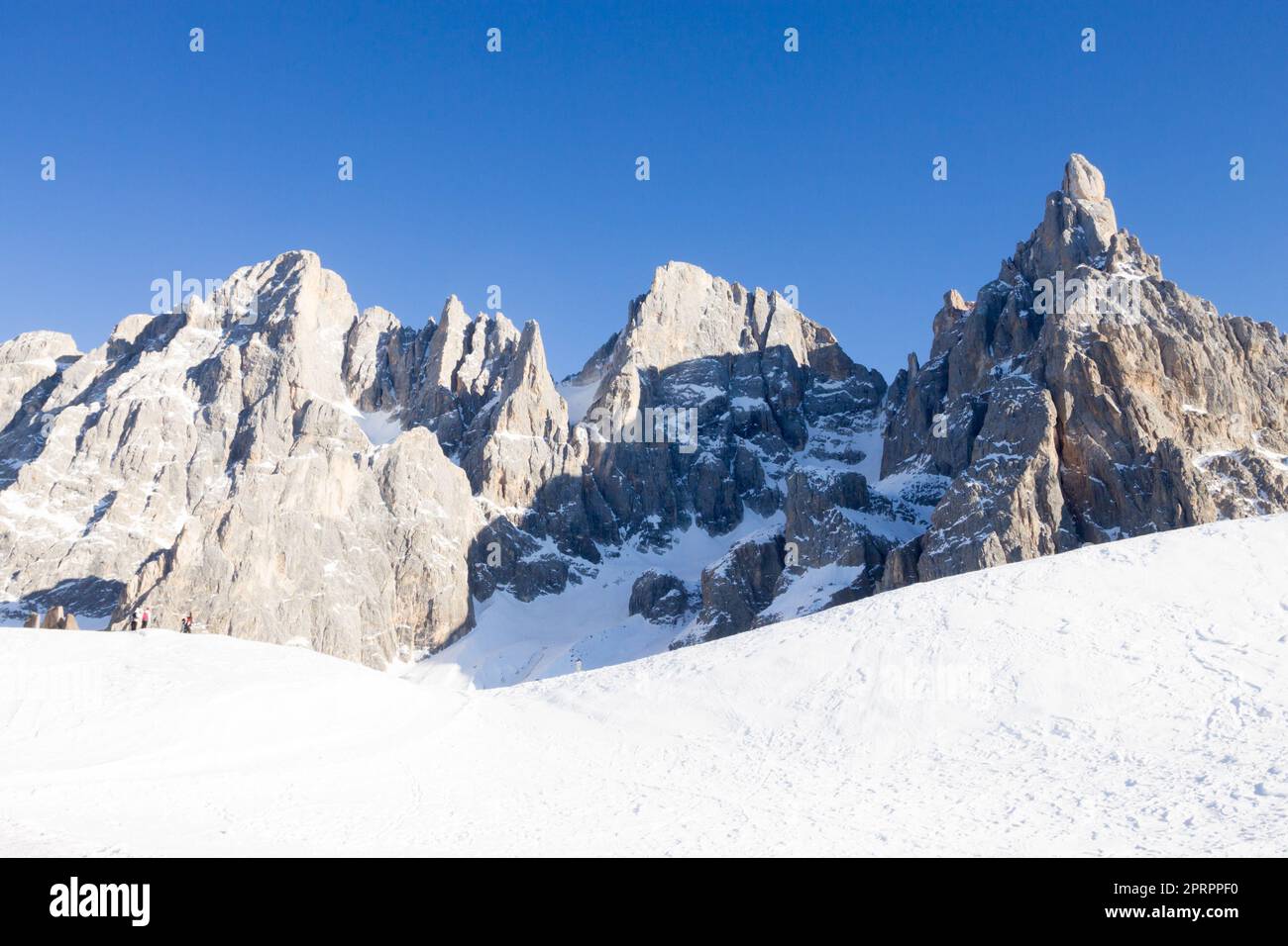 Blick auf die Dolomiten. San Martino di Castrozza, Italien Stockfoto