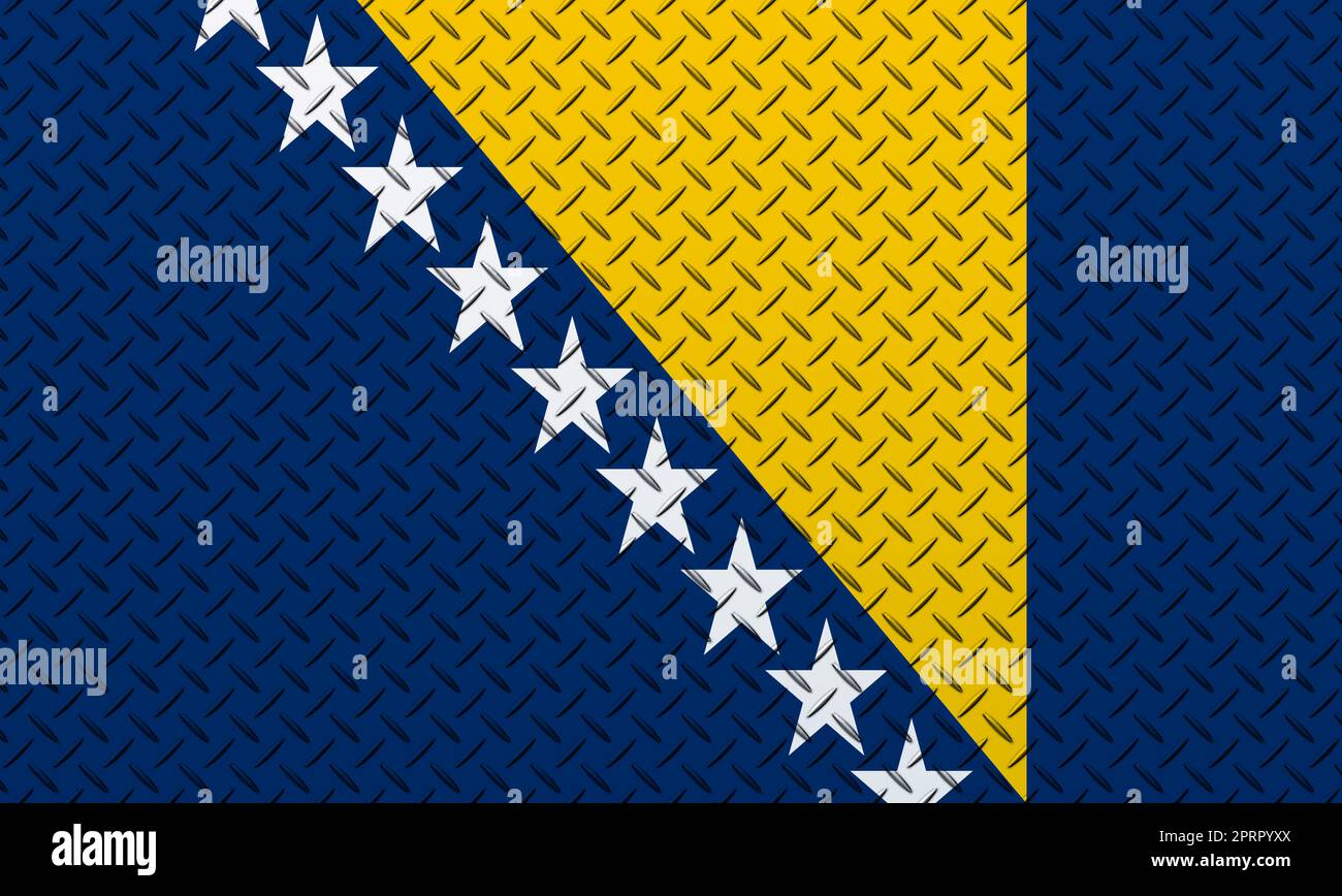 3D Flagge von Bosnien und Herzegowina auf einem Metall Stockfoto