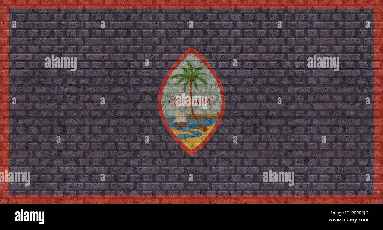 3D Flagge Guams an der Ziegelwand Stockfoto