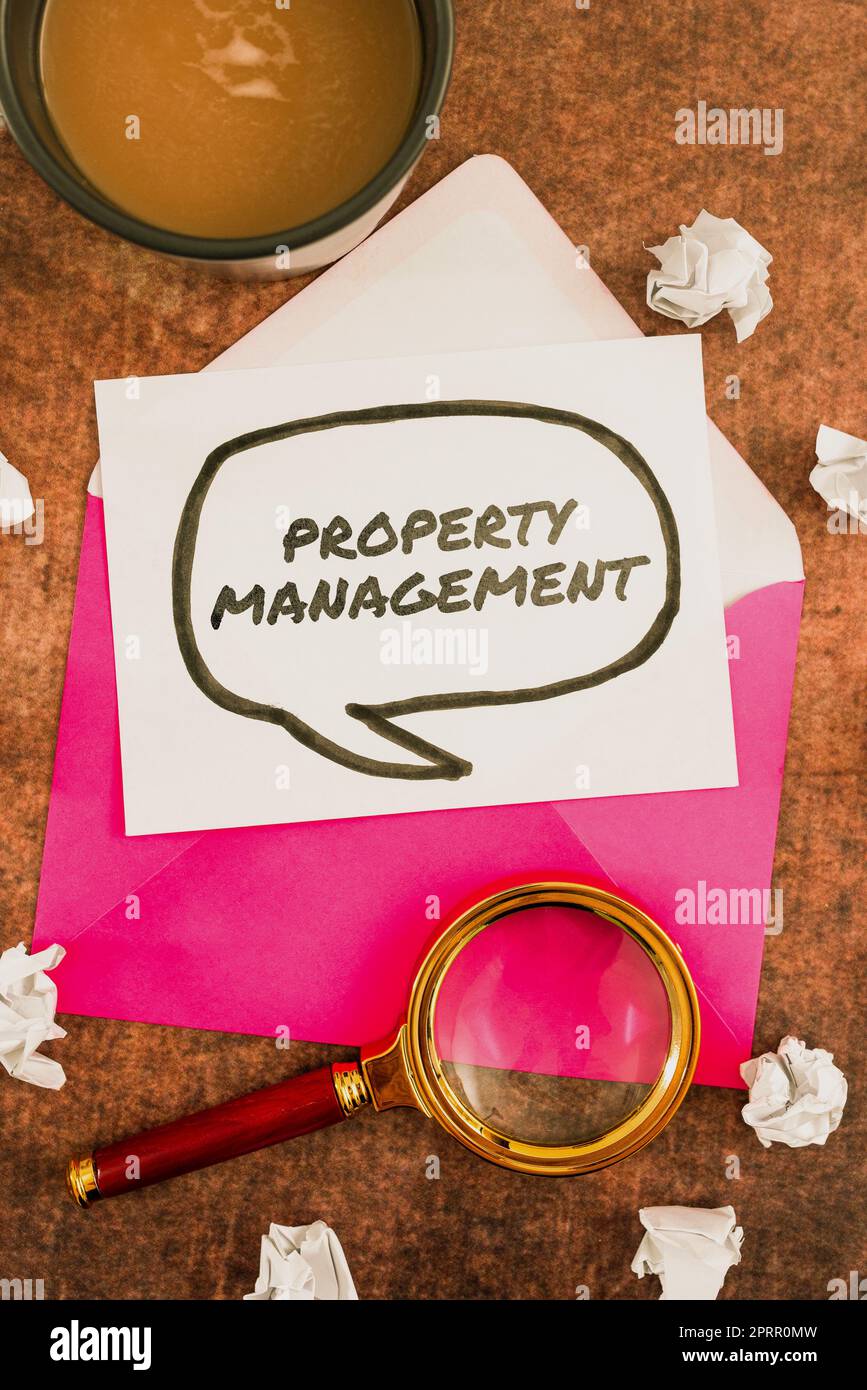 Textschild mit Property Management. Internet-Konzept Überwachung von Immobilien bewahrten Wert der Fazilität Stockfoto