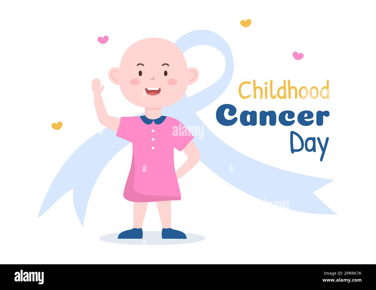 Handgezeichnetes Cartoon-Bild zum Internationalen Tag des Krebses im Kindesalter am 15. Februar zur Spendenbeschaffung, zur Förderung der Prävention und zur ausdrücklichen Unterstützung Stockfoto