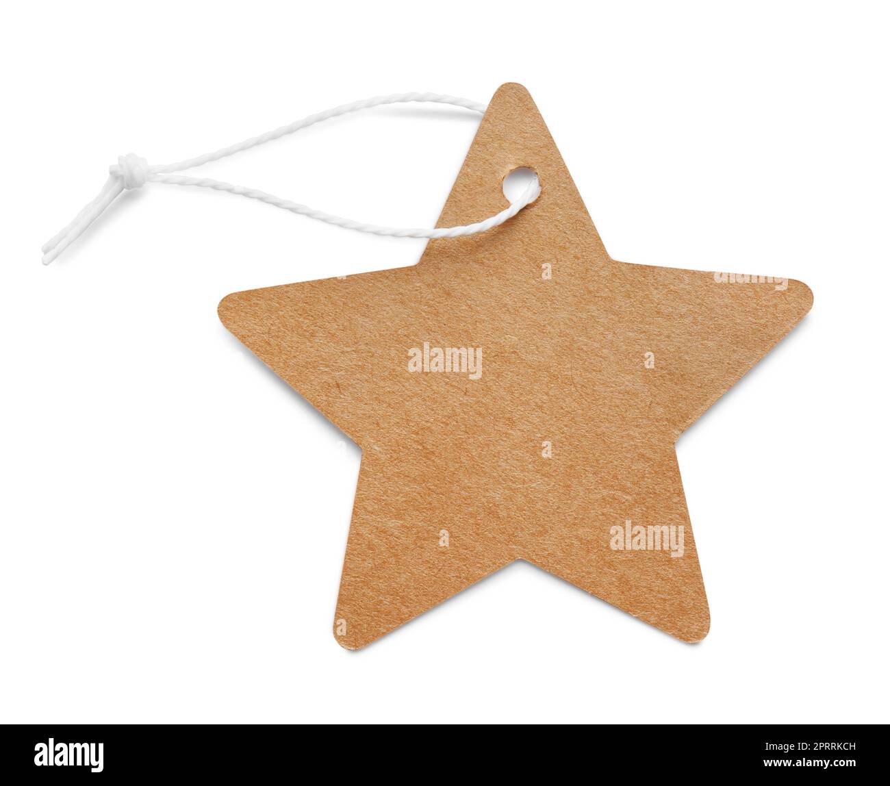 Sternförmiges Tag mit Platz für isolierten Text auf weiß, Draufsicht Stockfoto