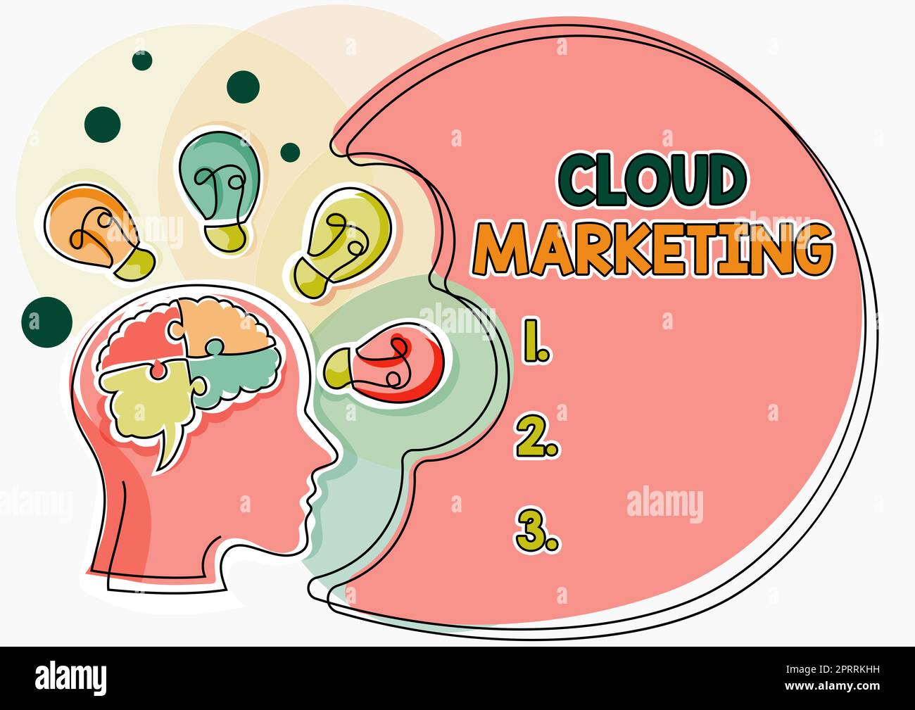 Konzepttitel Cloud-Marketing der Prozess einer Organisation zur Vermarktung ihrer Services. Internetkonzept der Prozess einer Organisation, ihre Dienstleistungen zu vermarkten Stockfoto