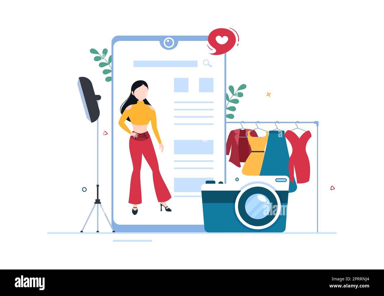 Model Portfolio Template Handgezeichnete Cartoon Flat Illustration mit Manager der Modeling Agency und Fotograf machen Fotos von Model in Platform Design Stockfoto