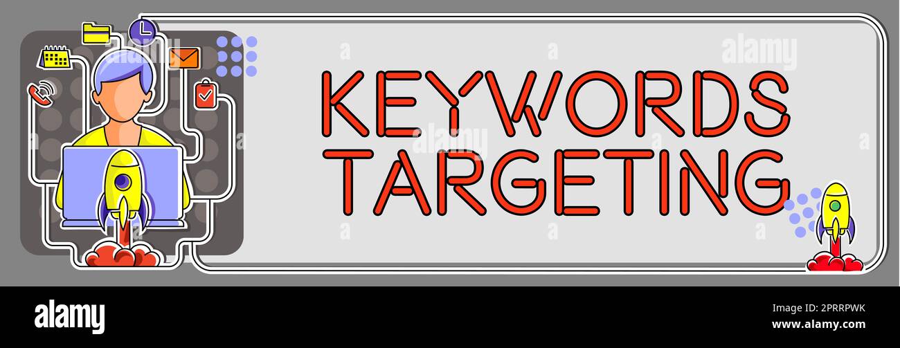 Konzeptionelle Anzeige Schlüsselwörter ZielVerwenden Sie relevante Wörter, um in Suchmaschinen einen hohen Rang zu erhalten. Geschäftsansatz Verwenden Sie relevante Wörter, um in Suchmaschinen einen hohen Rang zu erreichen Stockfoto