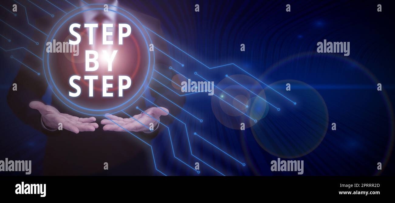 Inspiration zeigt Zeichen Schritt für Schritt. Geschäftsidee langsamer Fortschritt Weg zum Erfolg Richtung Entwicklung Wachstum Stockfoto