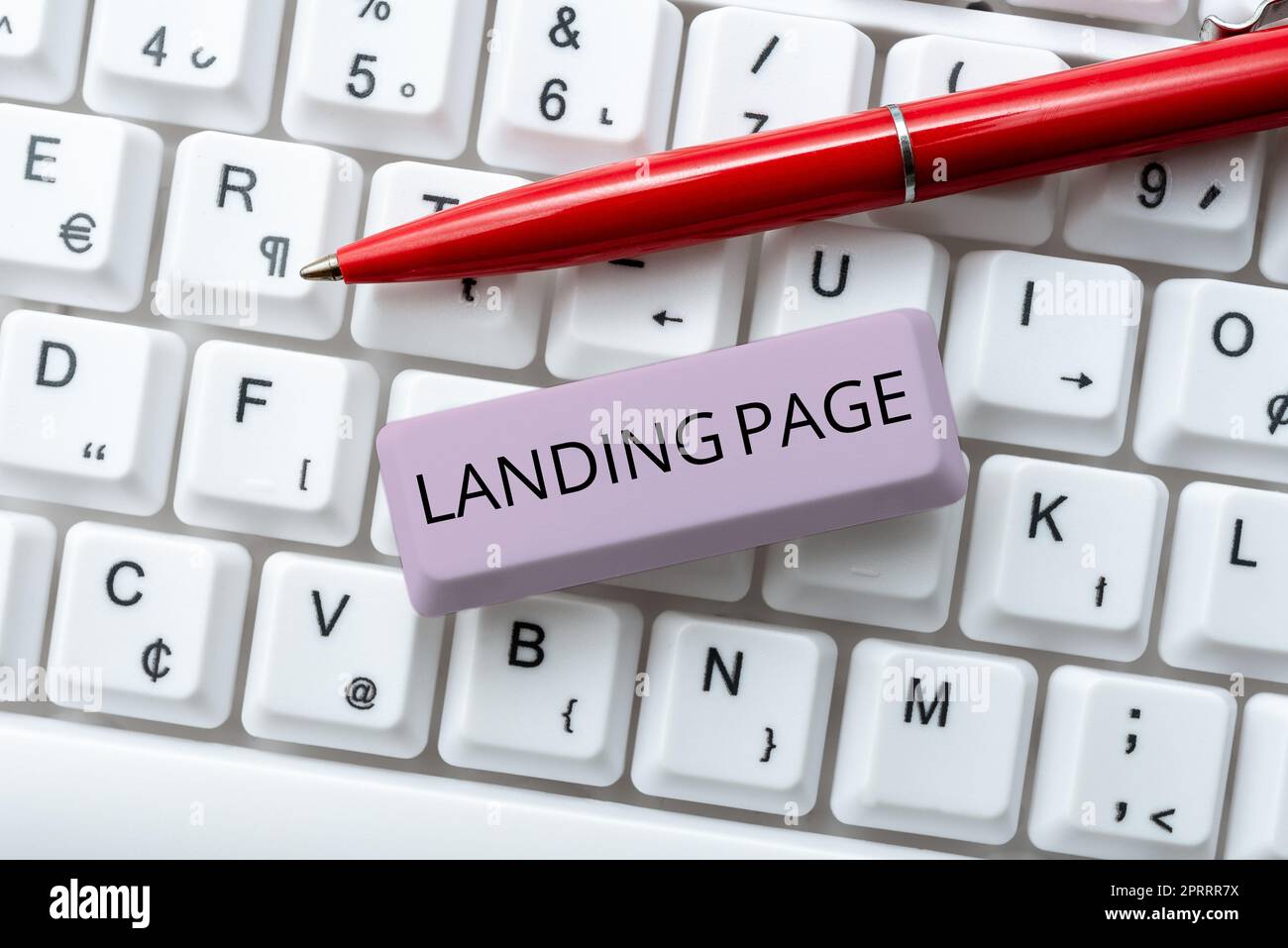 Textüberschrift mit Landing Page. Internet Concept Website, auf die durch Klicken auf einen Link auf einer anderen Webseite zugegriffen wird Stockfoto
