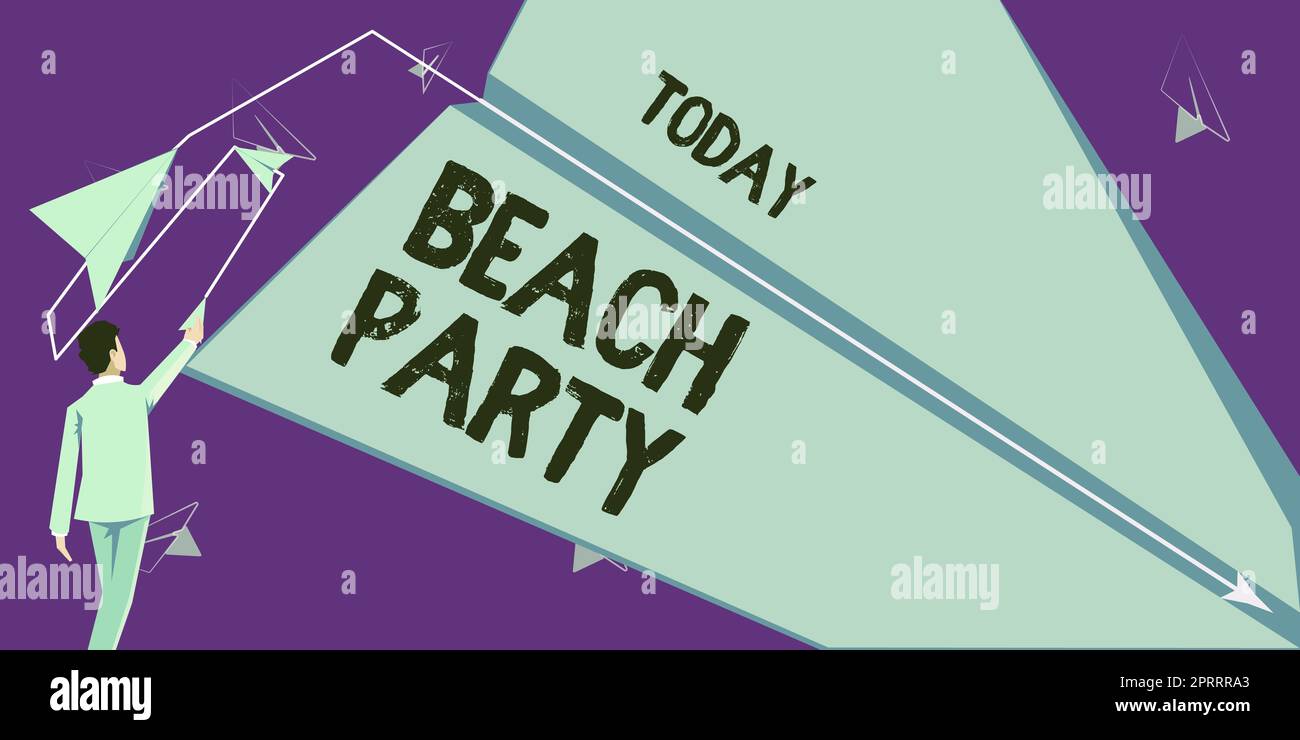 Konzeptionelle Bildunterschrift Beach Party. Geschäftsidee kleines oder großes Festival, das am Meer stattfindet, trägt normalerweise Bikini Stockfoto