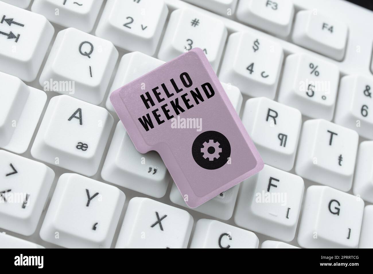 Textunterschrift mit dem Titel „Hello Weekend“ Internet Konzept Kurzurlaub Abenteuer Freitag Positivität Entspannung Einladung Stockfoto
