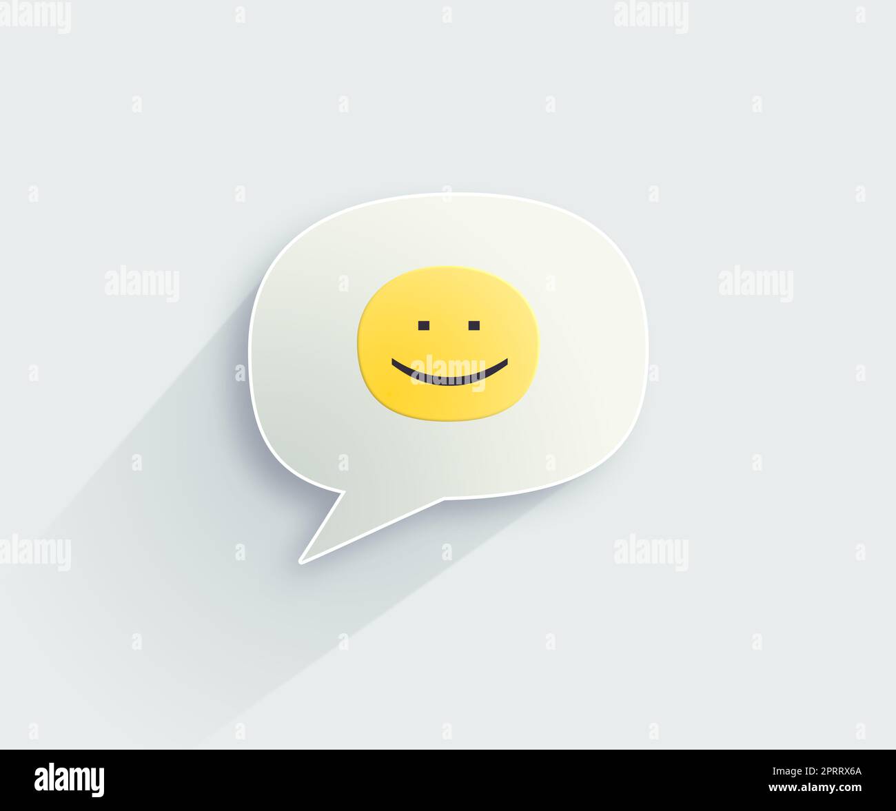 Modernes Glück. Illustration einer Sprechblase mit einem Smiley-Gesicht darin. Stockfoto