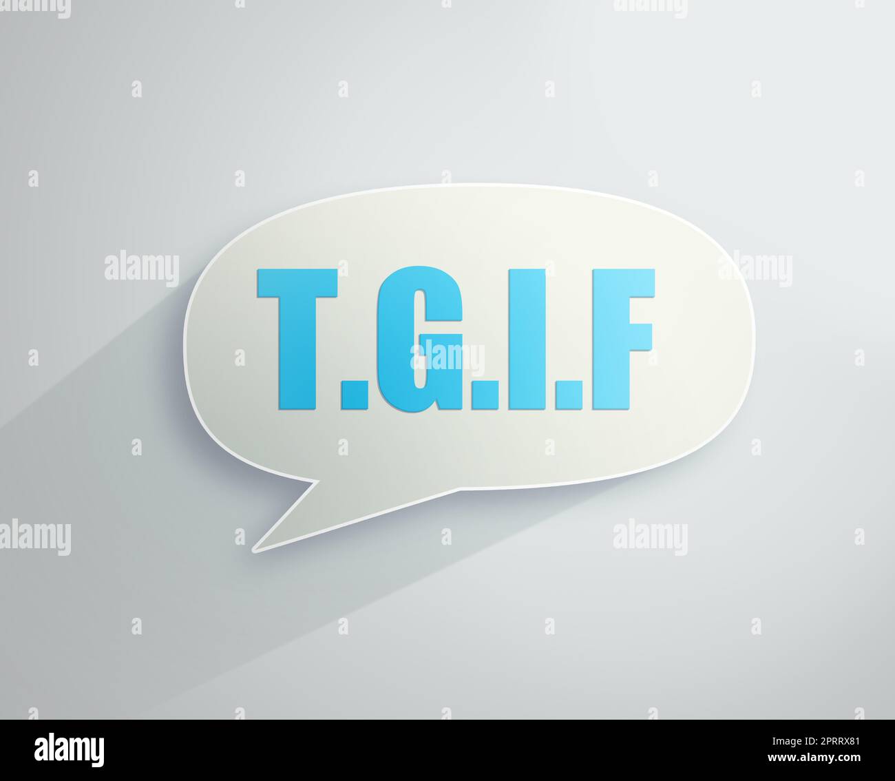 Es ist das Wochenende. Illustration einer Sprechblase mit TGIF darin. Stockfoto