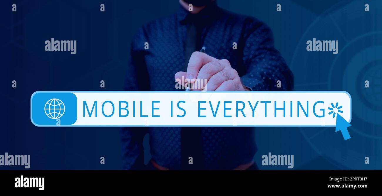 Textunterschrift Mobile is Everything. Business Idea Handheld Computer Device ein Planner Wallet Organizer Stockfoto