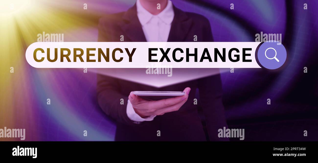Konzeptionelle Anzeige Währungsumtausch Wechseln einer Währung in einen anderen Devisen. Geschäftskonzept Prozess des Wechsels einer Währung in einen anderen Devisen Stockfoto